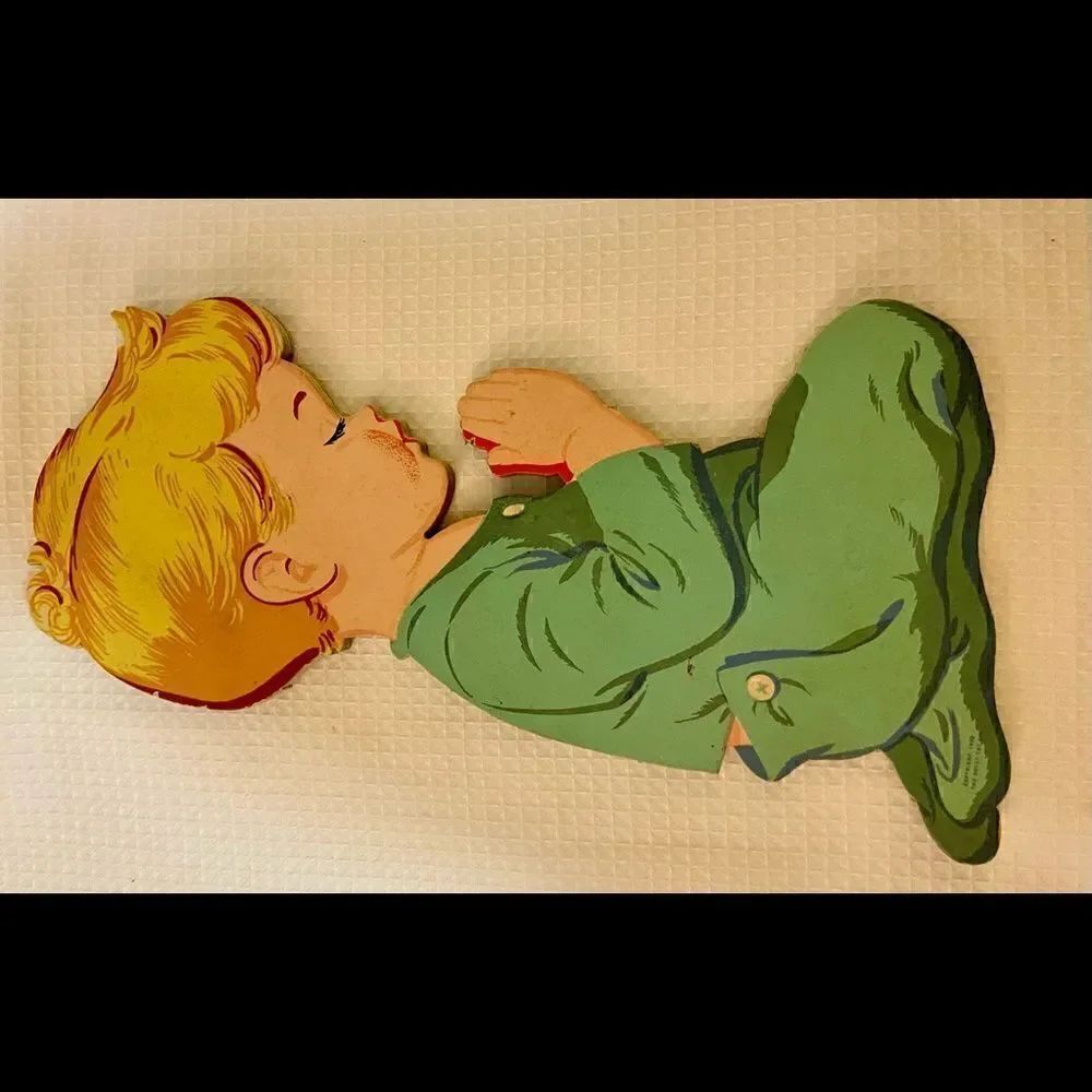 Vintage 1958 The Dolly Toy Co Praying Boy Pressed Cardboard Wall Art.